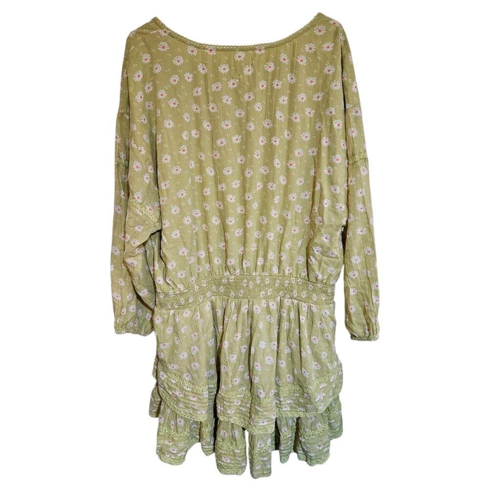 Aerie Green Floral Boho Lightweight Rock 'n' Ruffle Mini Dress Size XXL